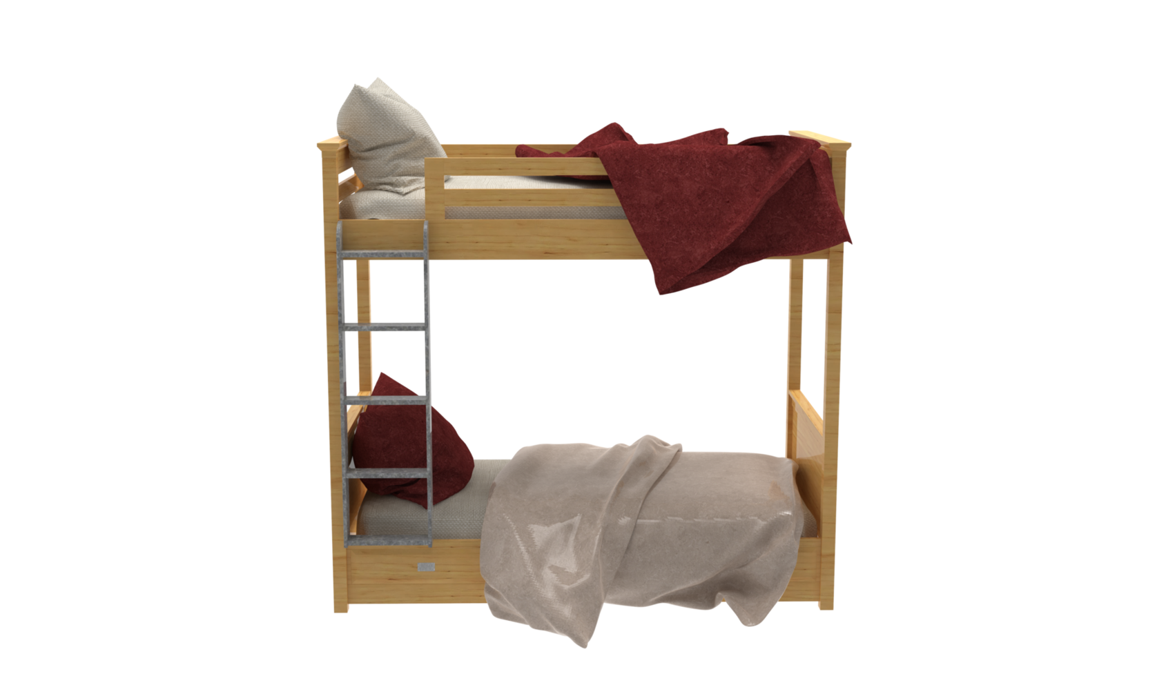 a bunk bed with a red blanket and pillows png