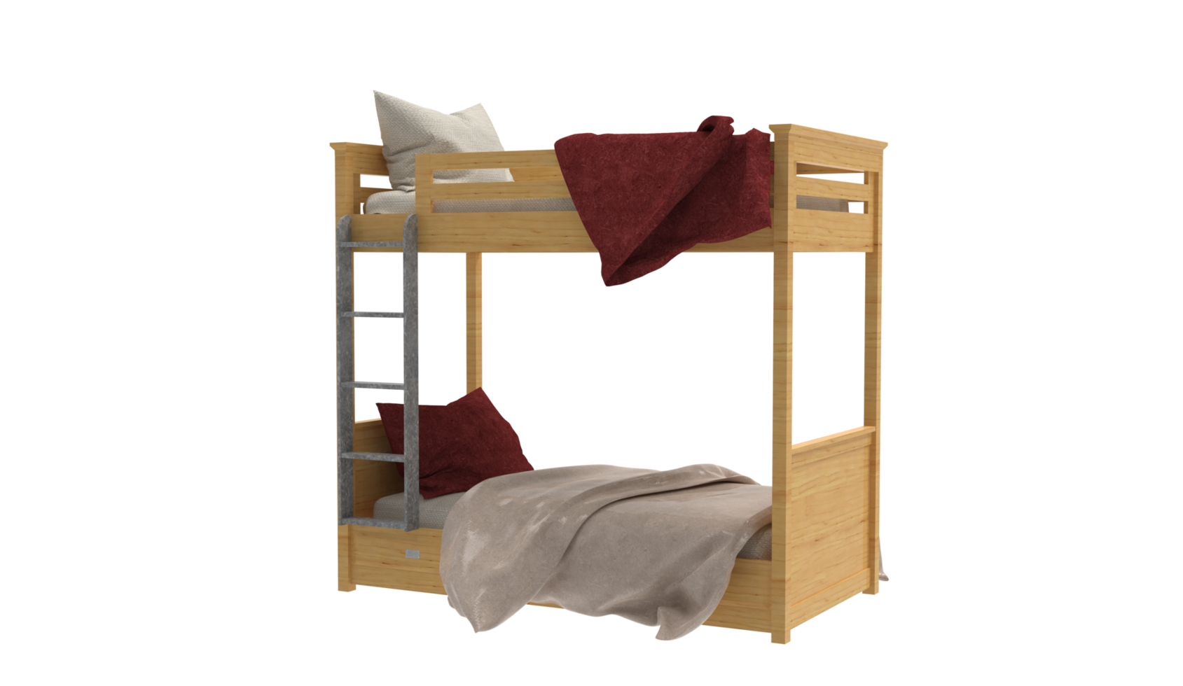 a bunk bed with a red blanket and pillows png