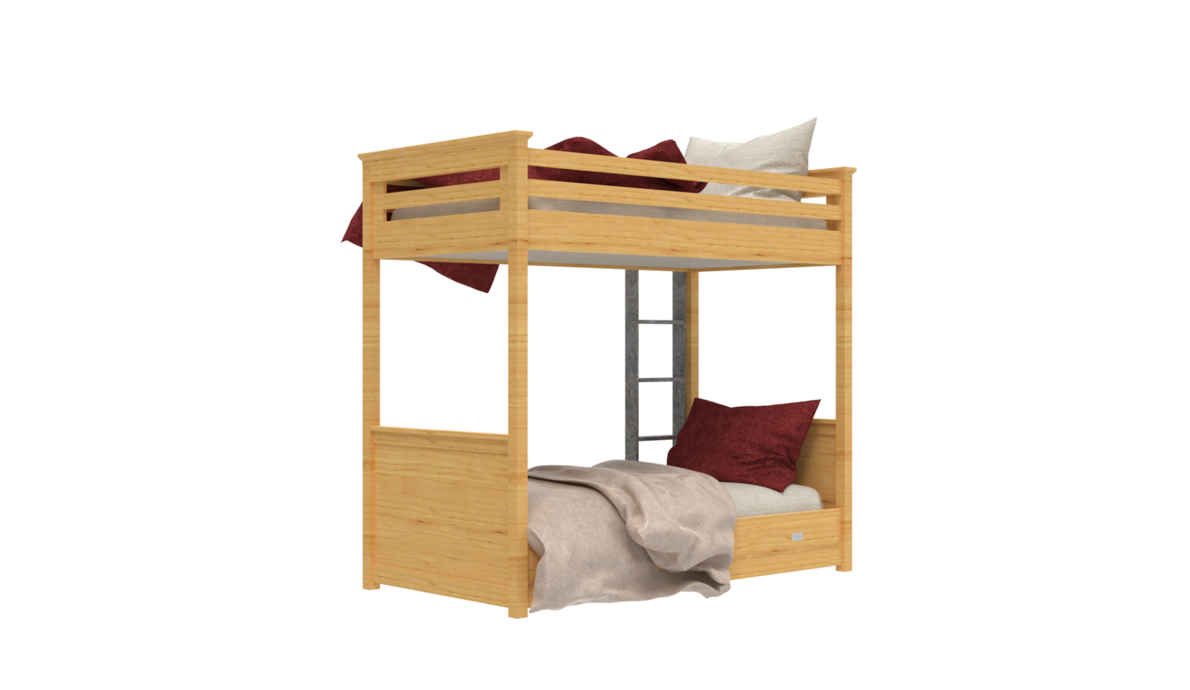 a bunk bed with a red blanket and pillows png