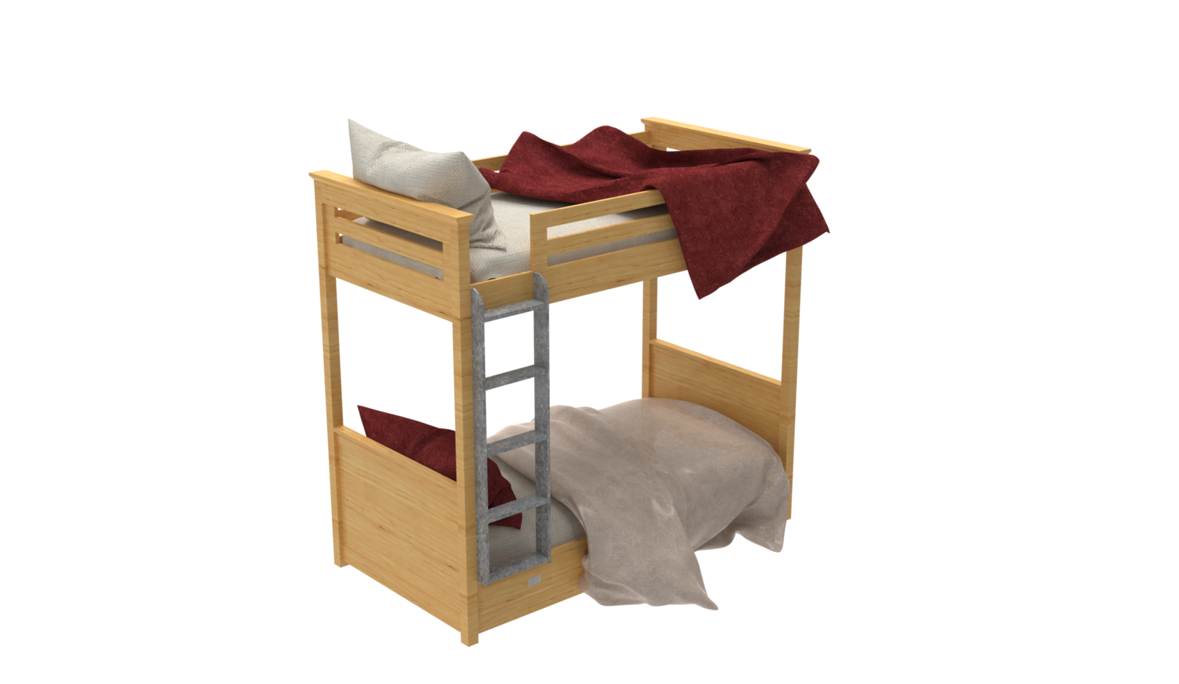 a bunk bed with a red blanket and pillows png