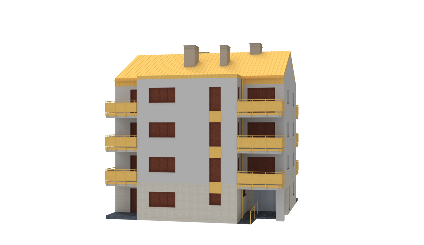 an apartment building with a yellow balcony png