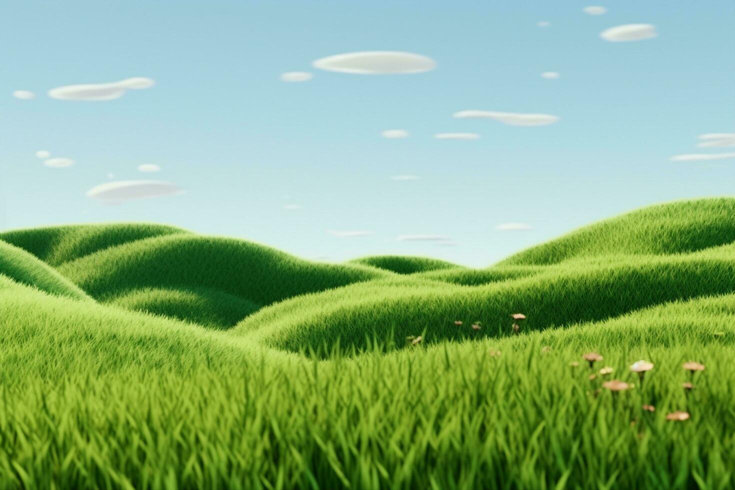 AI generated Green grass field. Summer landscape scene mockup. generative ai. photo