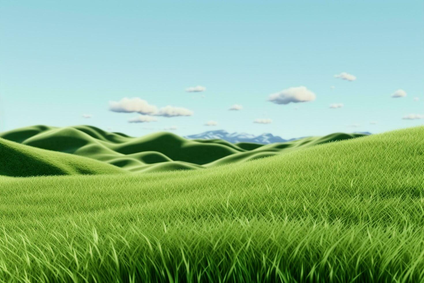 AI generated Green grass field. Summer landscape scene mockup. generative ai. photo