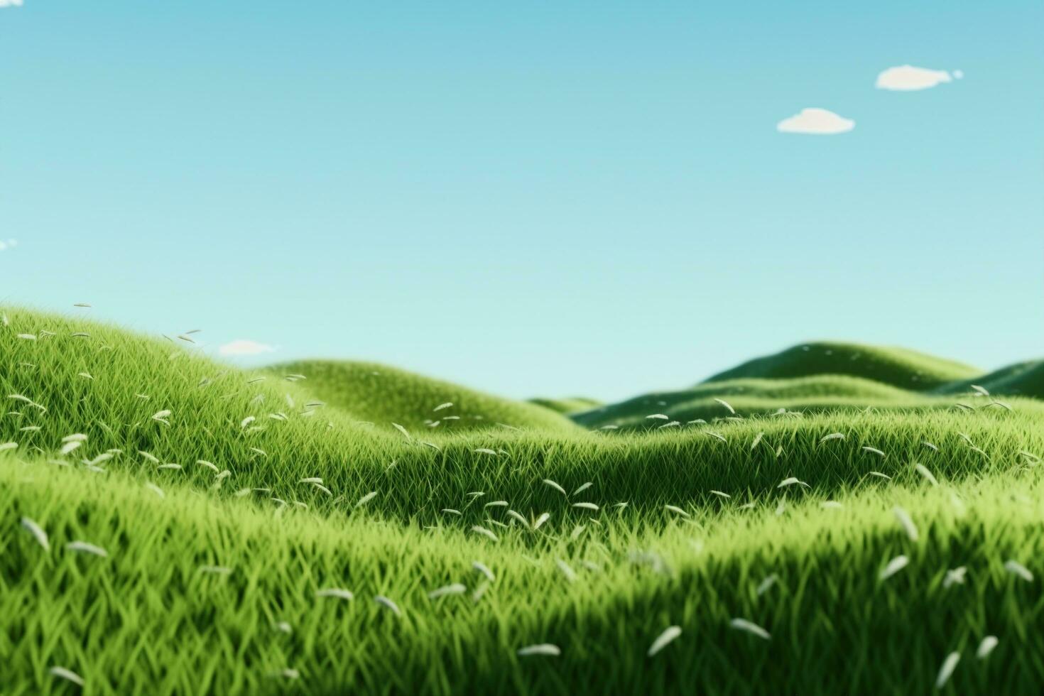 AI generated Green grass field. Summer landscape scene mockup. generative ai. photo