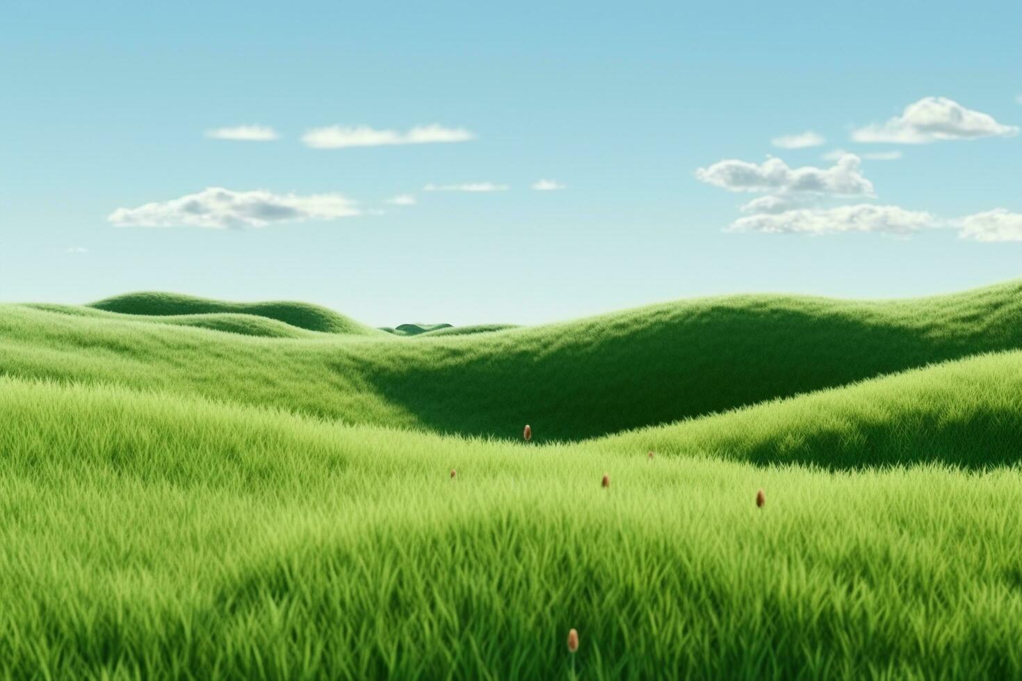 AI generated Green grass field. Summer landscape scene mockup. generative ai. photo