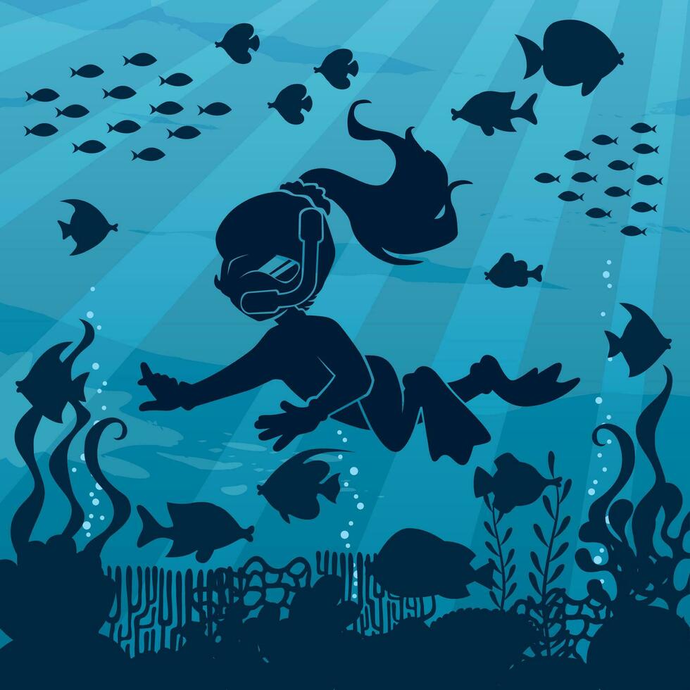 Diver Girl Undersea vector