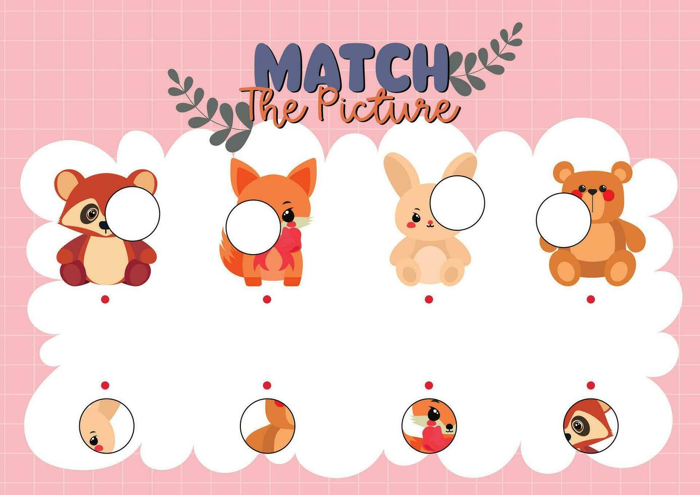flat design vector cut and paste glue picture matching worksheet printable for kids activity