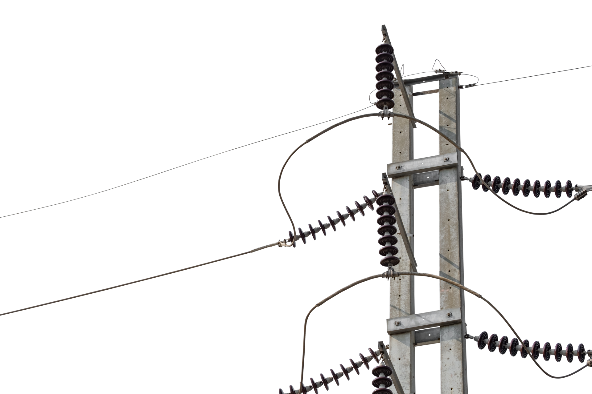 High Electric pole isolated on transparent background. Concrete power lines, Electric power