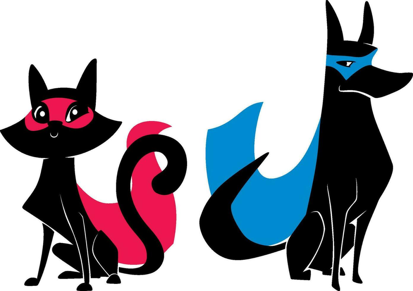 súper gato y súper perro siluetas vector