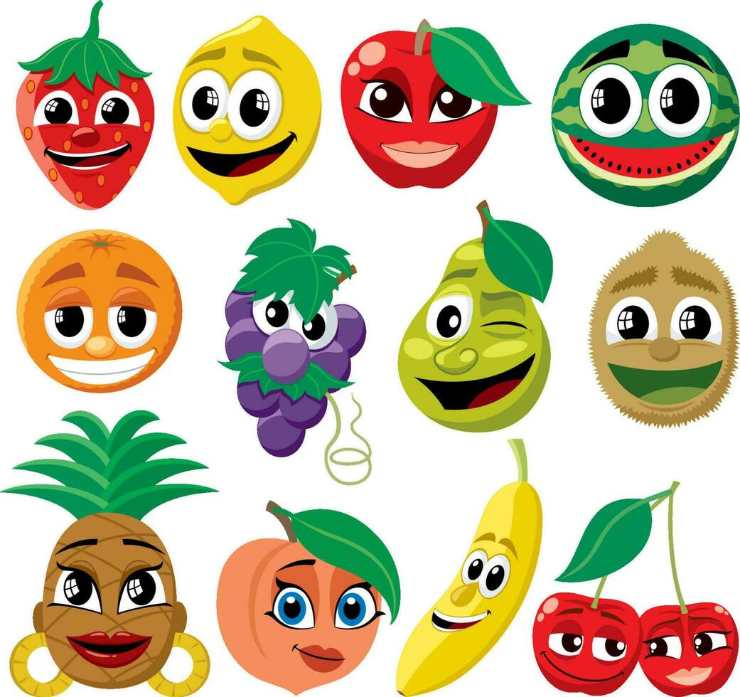 conjunto de frutas de dibujos animados vector