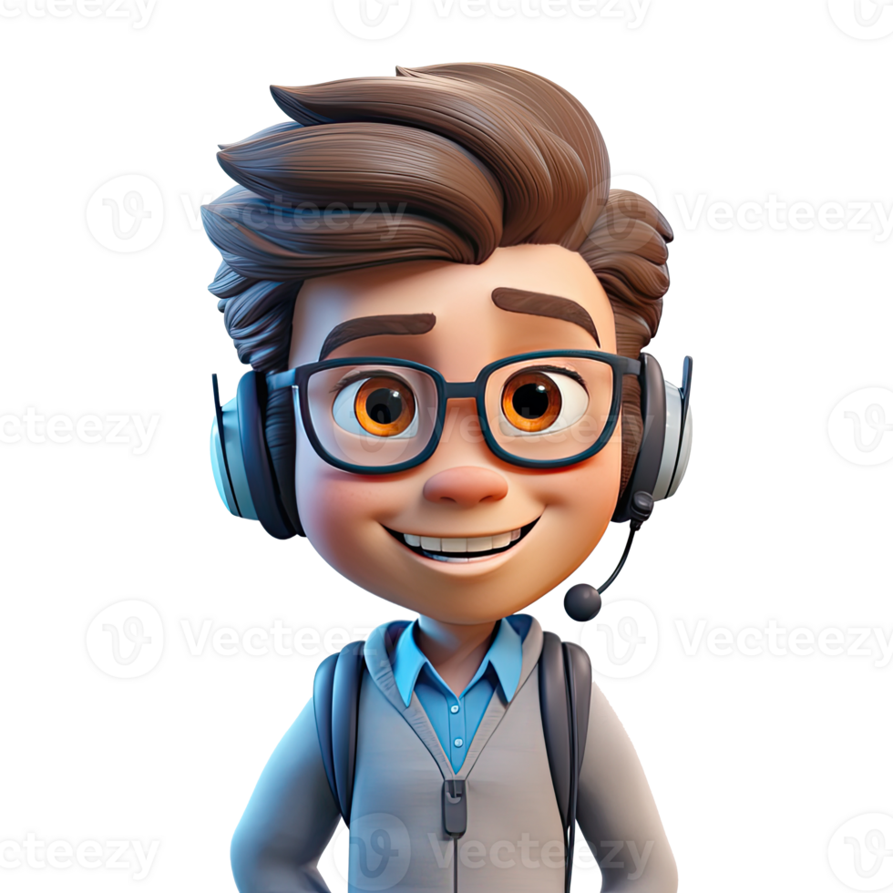 AI generated 3D Cute cartoon call center character png