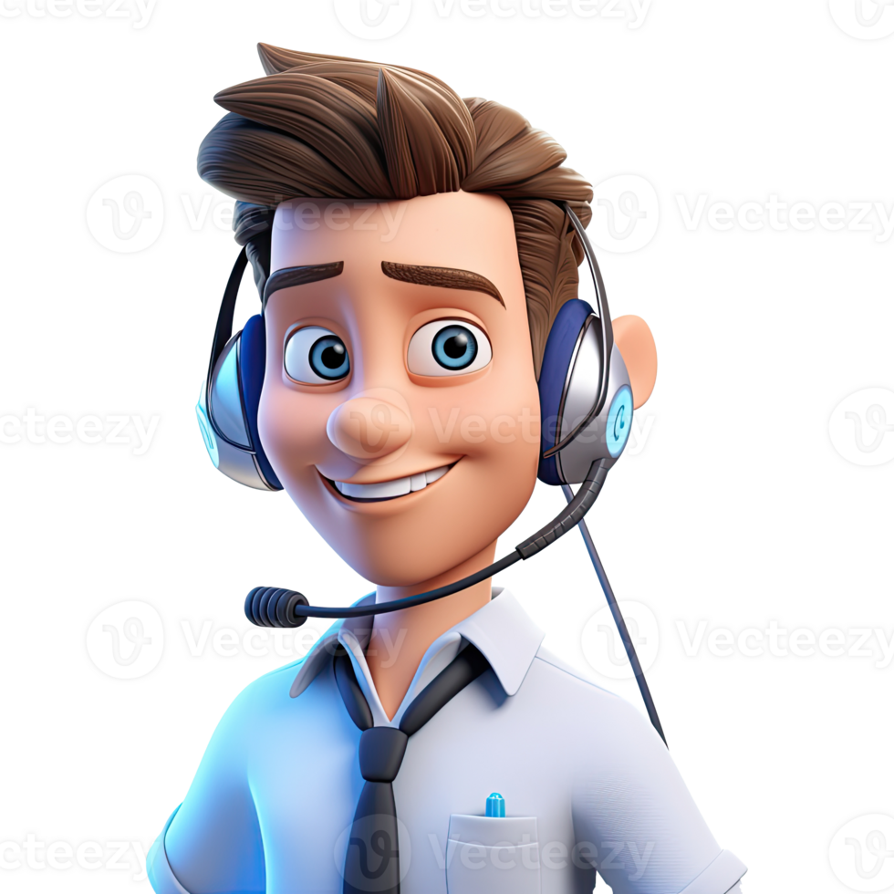 AI generated 3D Cute cartoon call center character png