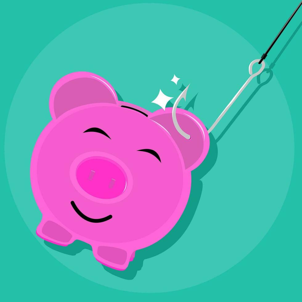 Fish hook and piggy bank. Strategy concepts Money and business. vector illustration