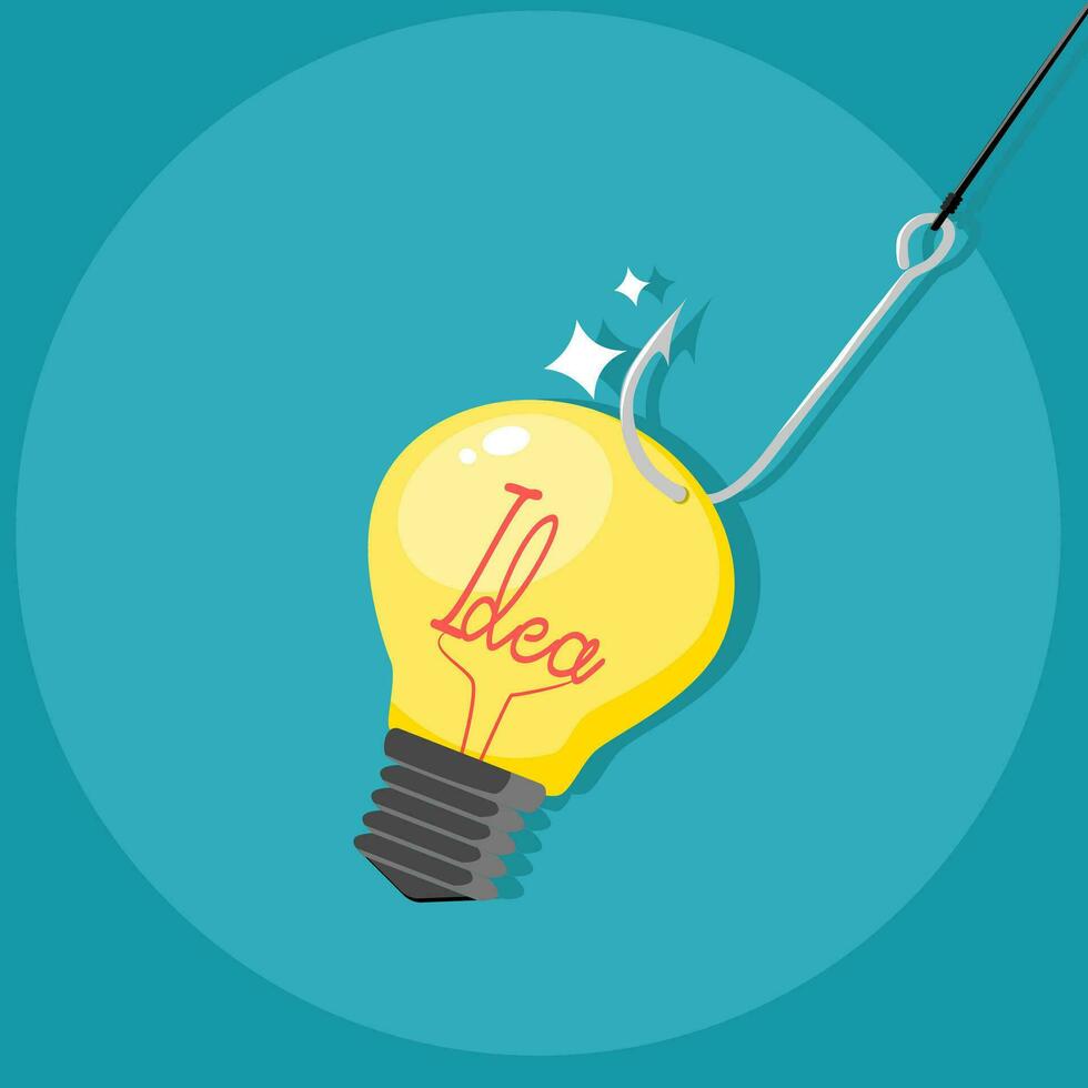 fish hooks and light bulb ideas. Conceptual building of money and business strategy. vector illustration.