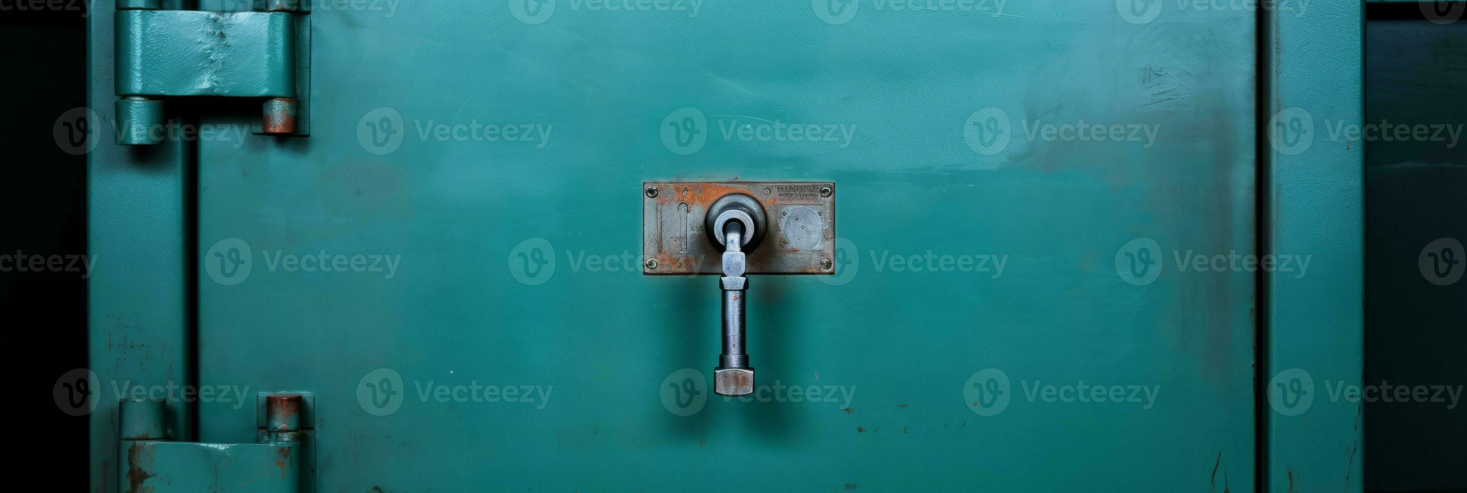 AI generated Front view of closed door of old security safe box, bank vault door for background or wallpaper photo