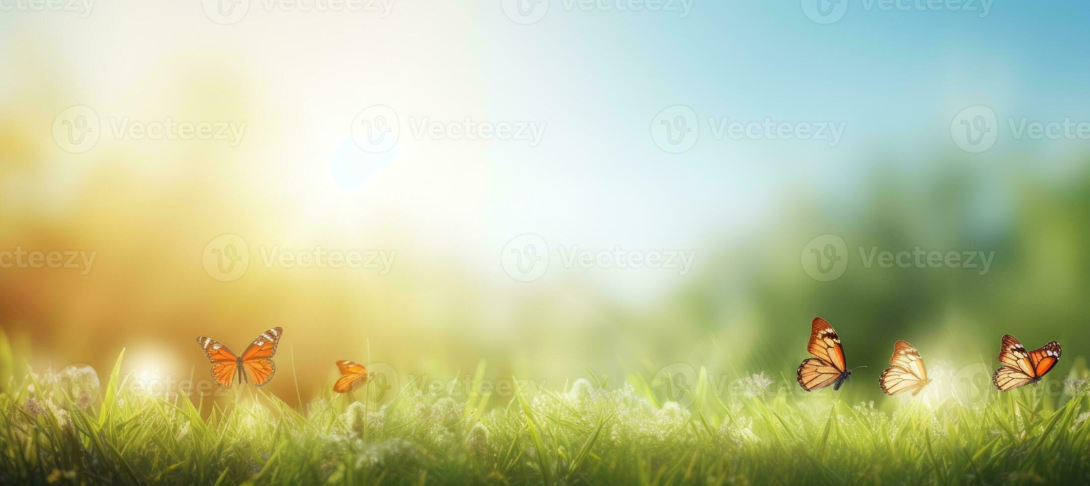 AI generated Scenic summer or spring meadow with colorful flowers and graceful butterflies in a natural landscape photo