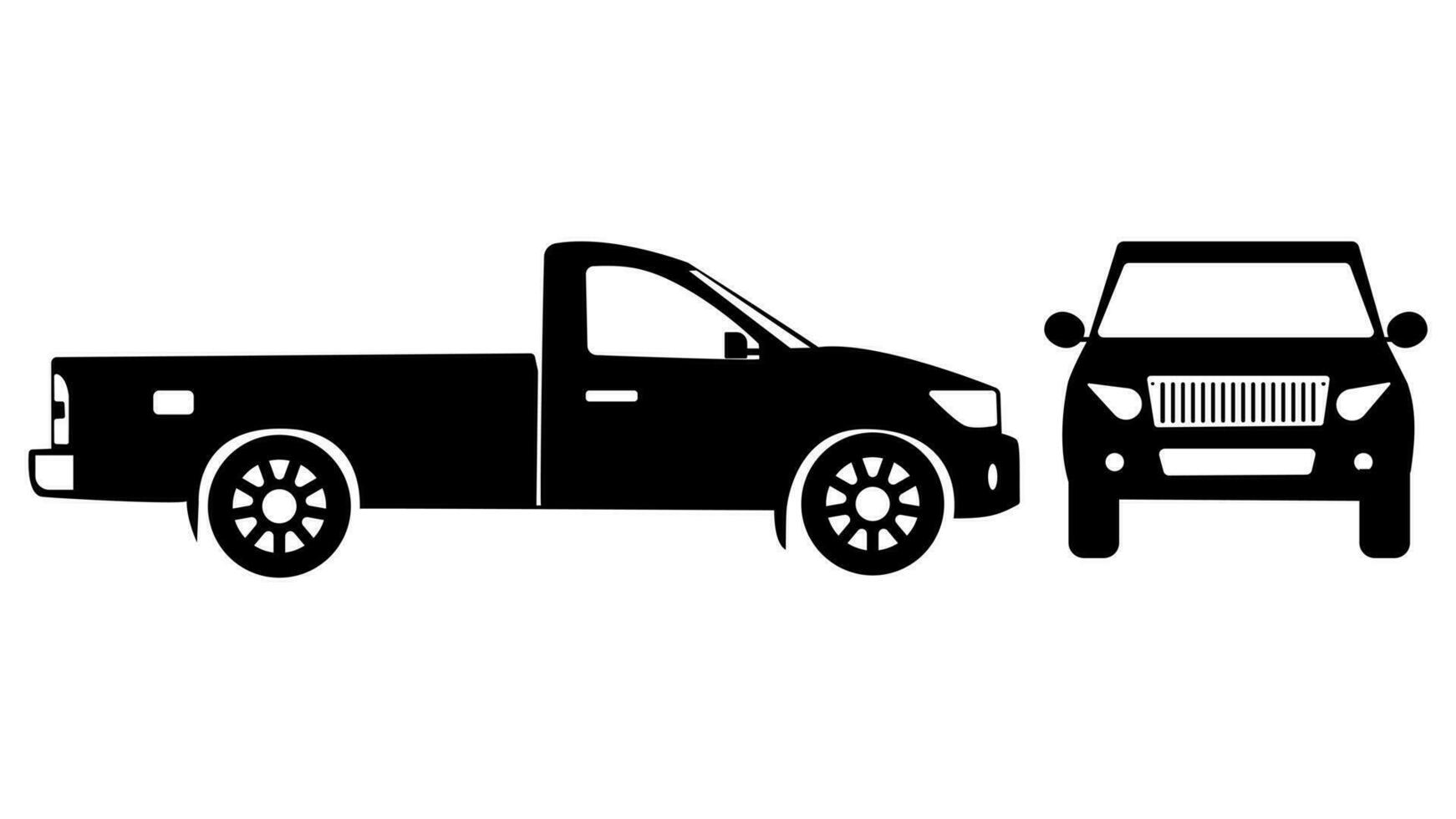 silhouette Pickup truck on white background for vehicle branding. View from side and front vector