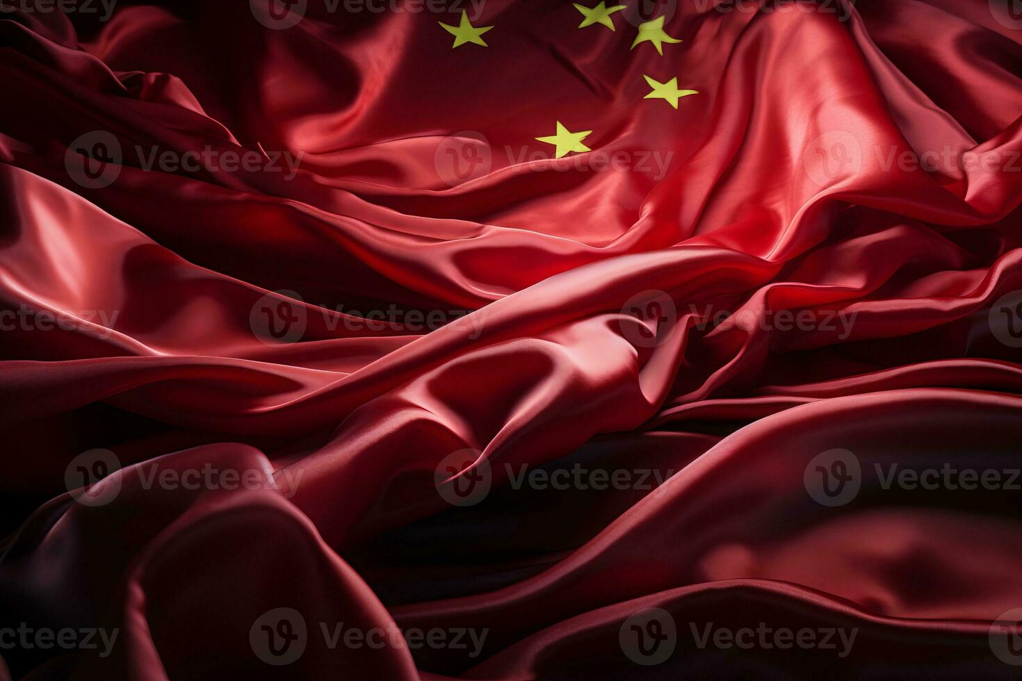 AI generated Chinese flag waving proudly on independence day, background texture with ample copy space photo