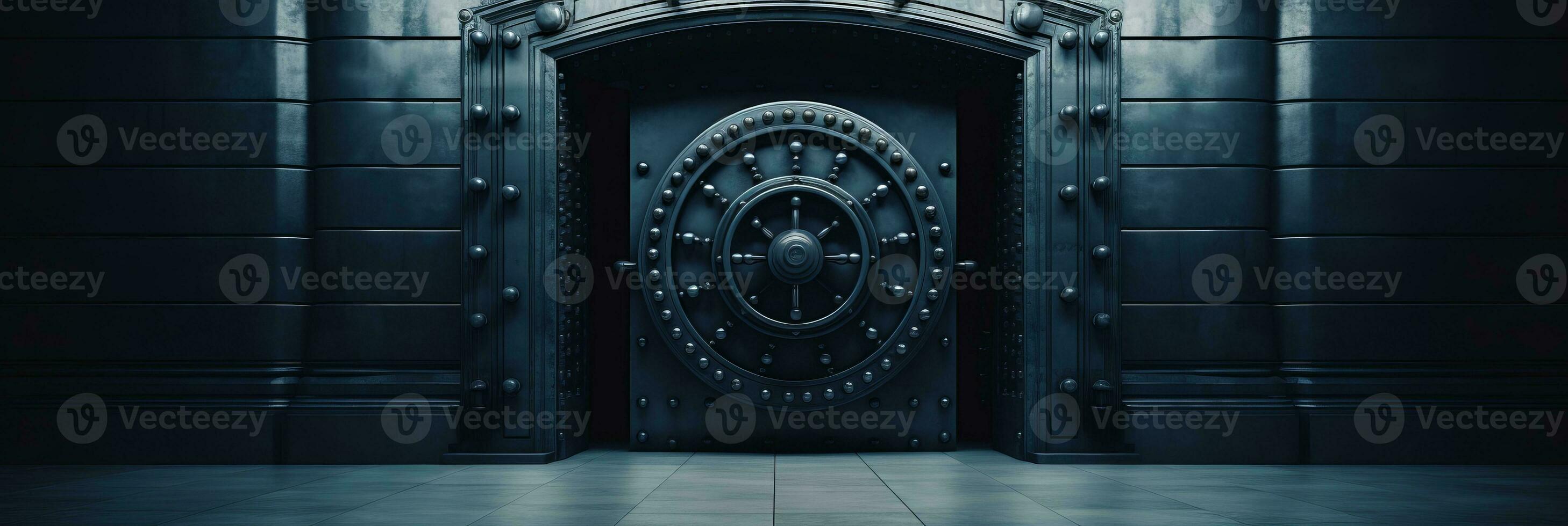 AI generated Old security safe box door   front view of bank vault door for background or wallpaper photo