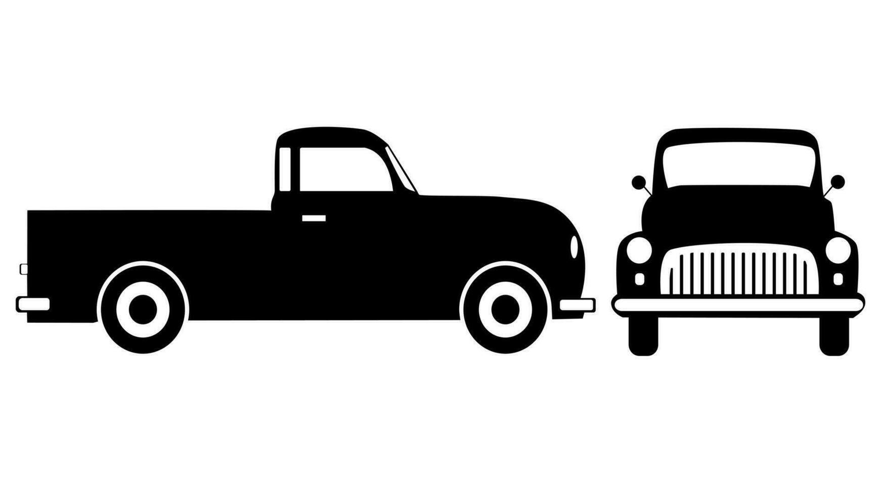 silhouette Retro car on white background. pickup truck view from side and front vector