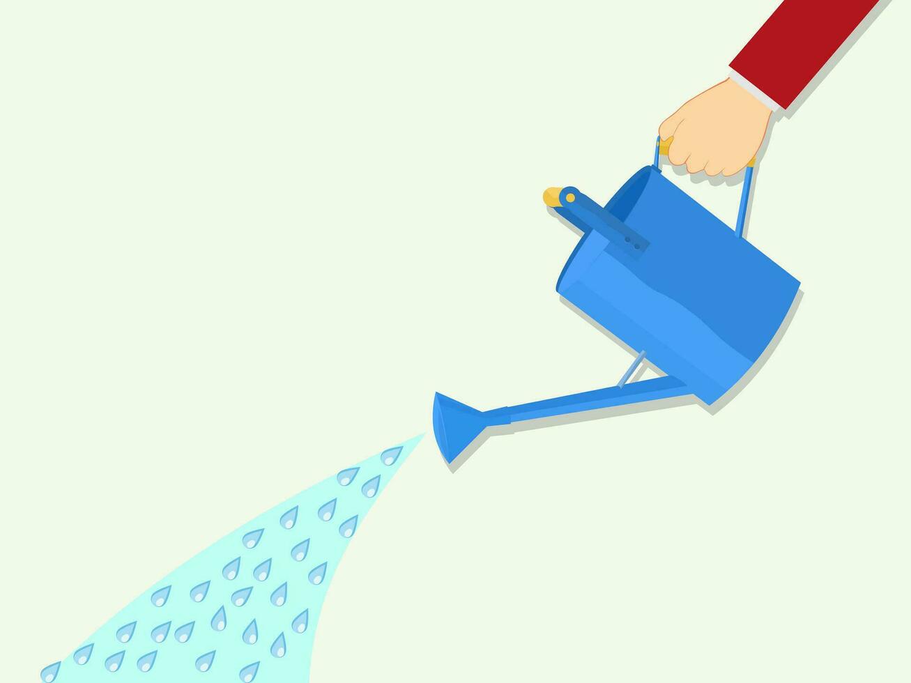 Watering can holding in hand.watering with a watering can. Vector Illustration flat design.Drops of water falling eps