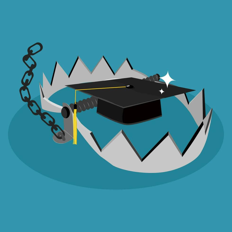 sombrero graduados en un trampa. educativo conceptos. mal uso educación. vector ilustración