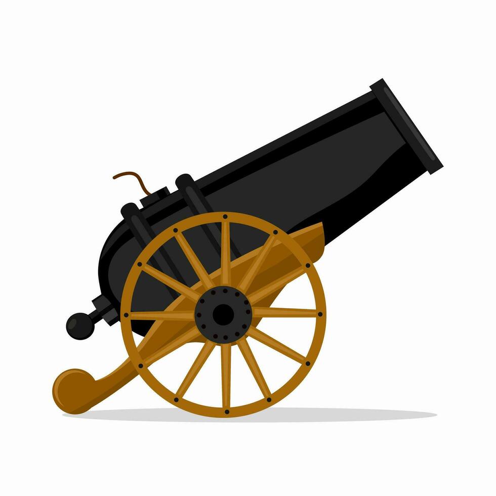 Ancient horizontal cannon. illustration of ancient cannon shooting on a white background.medieval weapons vector