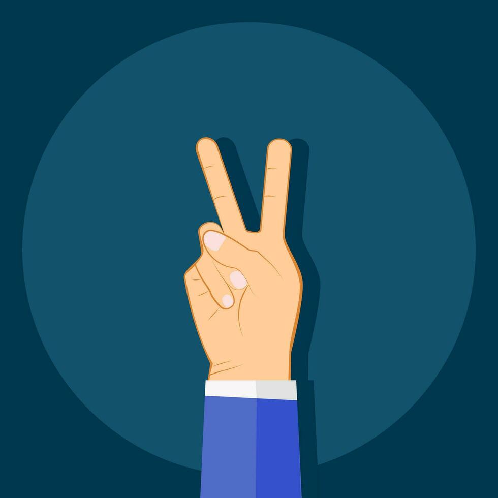 hand showing victory gesture. Fingers lifted up showing number two. vector illustration