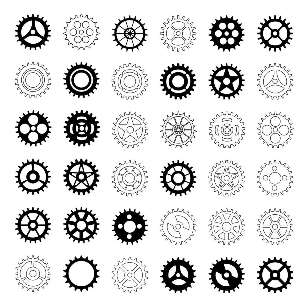 Cogwheel flat machine gear icon.Collection of vector gear. Set of black machine gear on a white background