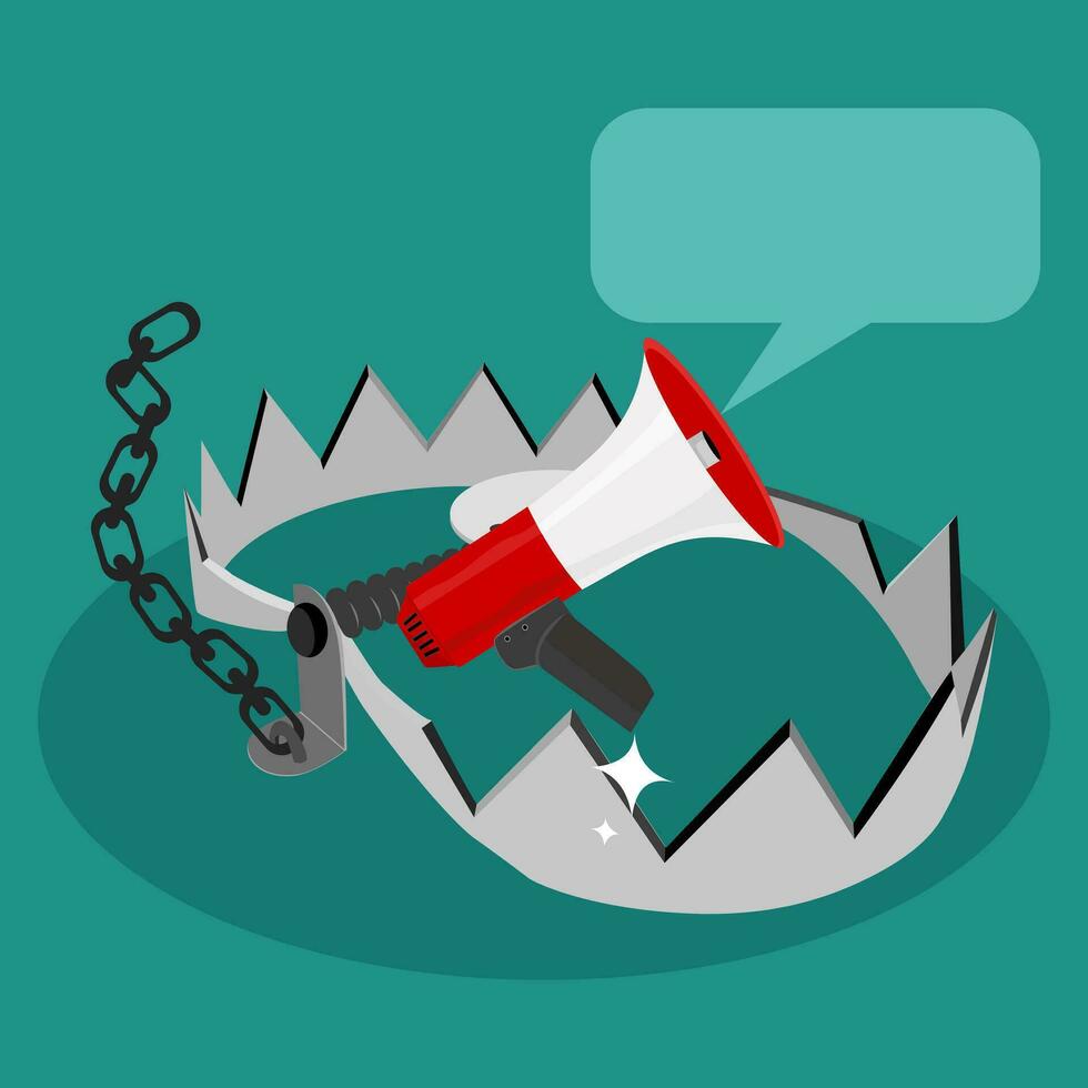 Megaphone and trap. Marketing and advertising trap concept. vector illustration