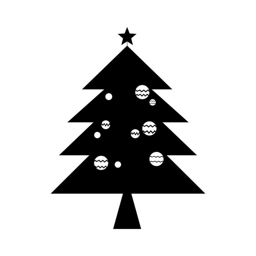 Christmas tree silhouette with decorations. vector illustration isolated on white background