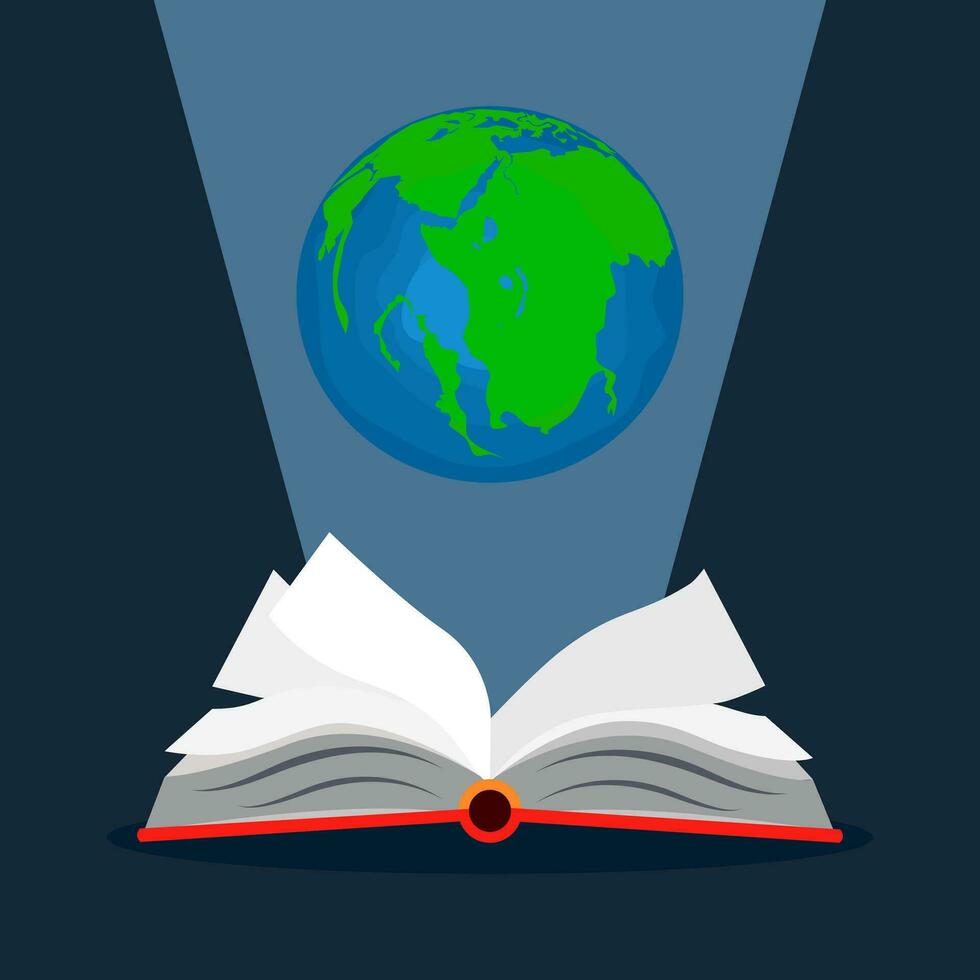 abierto un libro y el concepto.mundo libros lata crear el mundo.vector ilustración vector