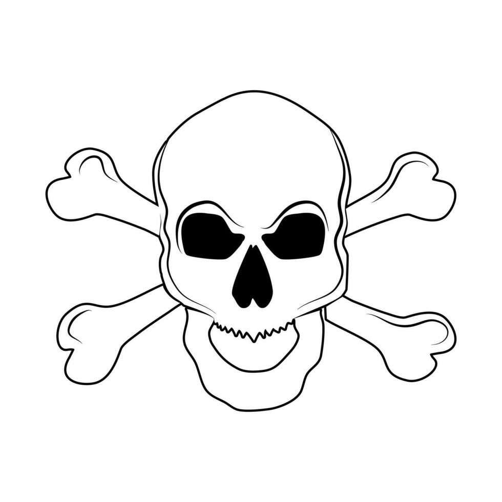 Outline Skull with bones sign.Danger or poison flat vector icon for websites .Vector illustration