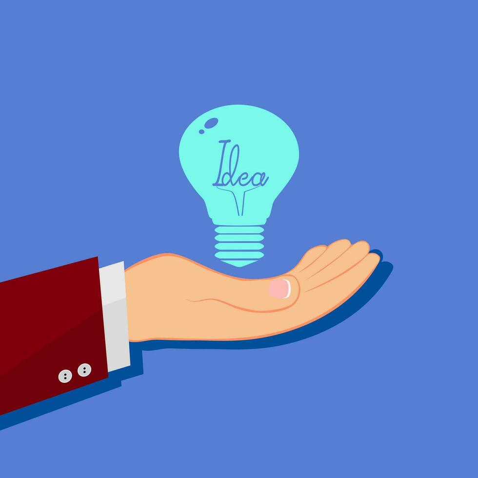 Hand Holding an Idea Light Bulb. Business Design Concept vector eps