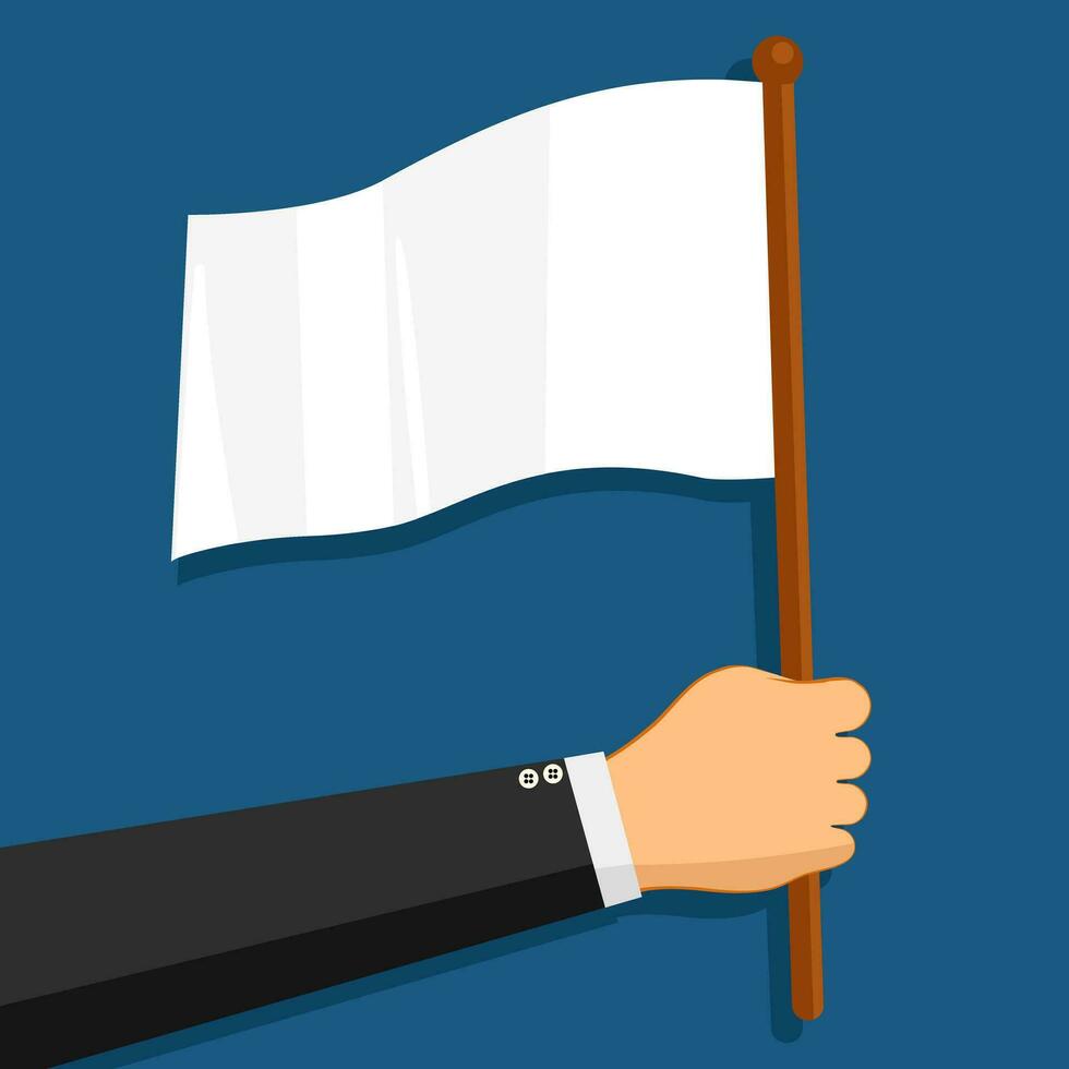 A businessman with a white flag Protest icon. Business defeat.  Become a loser vector