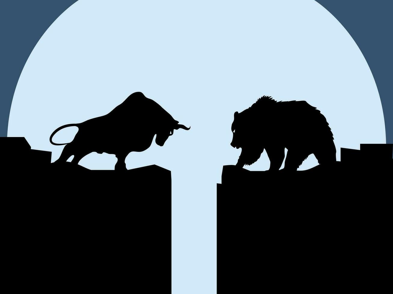 Silhouette of bear and bull on the mountain.Stock exchange trading banner.Vector illustration eps vector