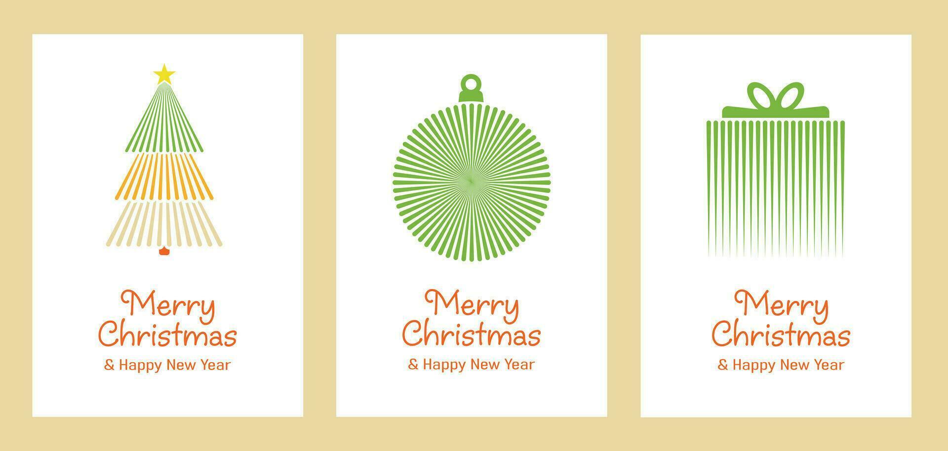 Simple lines Christmas card set. Winter season greetings. vector