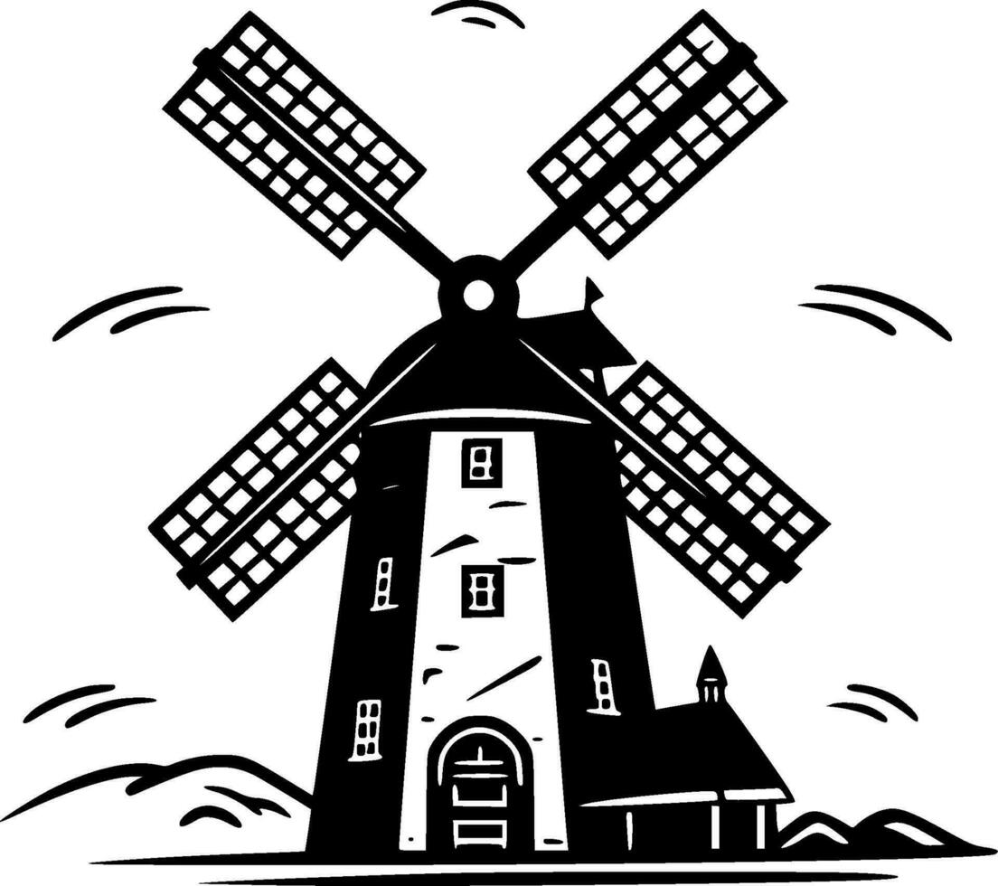 Windmill, Minimalist and Simple Silhouette - Vector illustration