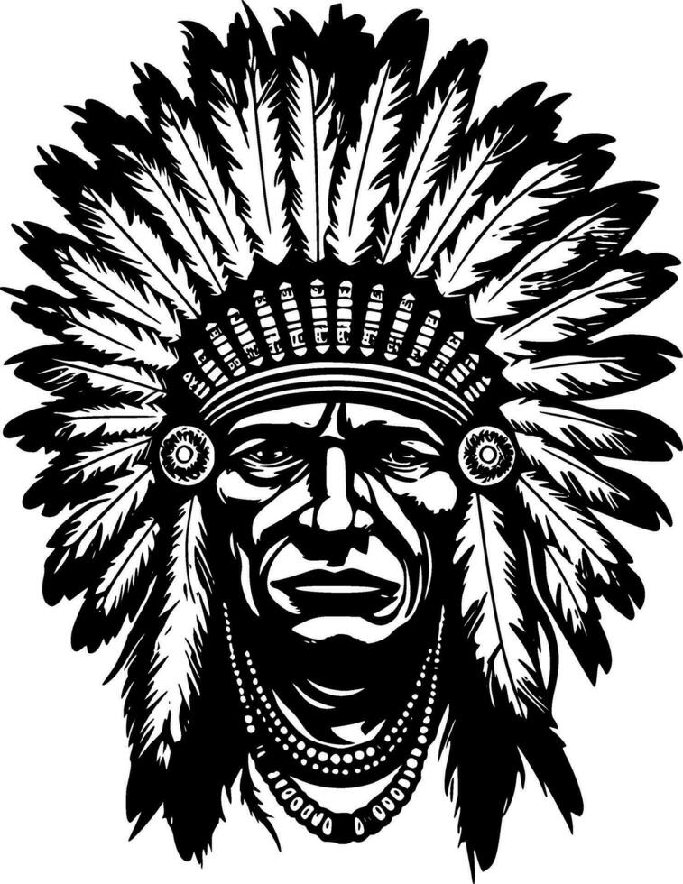 Indian Chief, Black and White Vector illustration