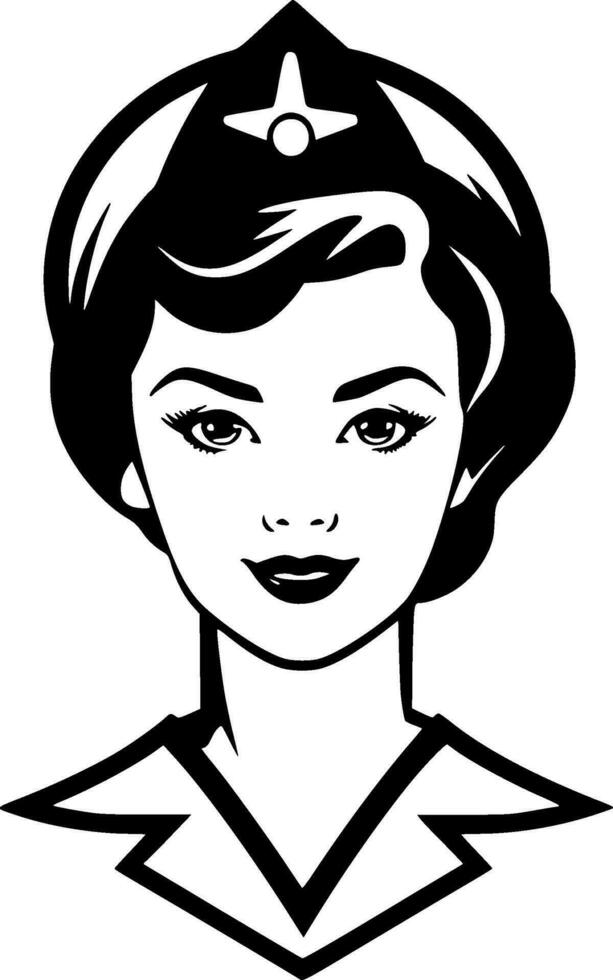Nurse, Black and White Vector illustration