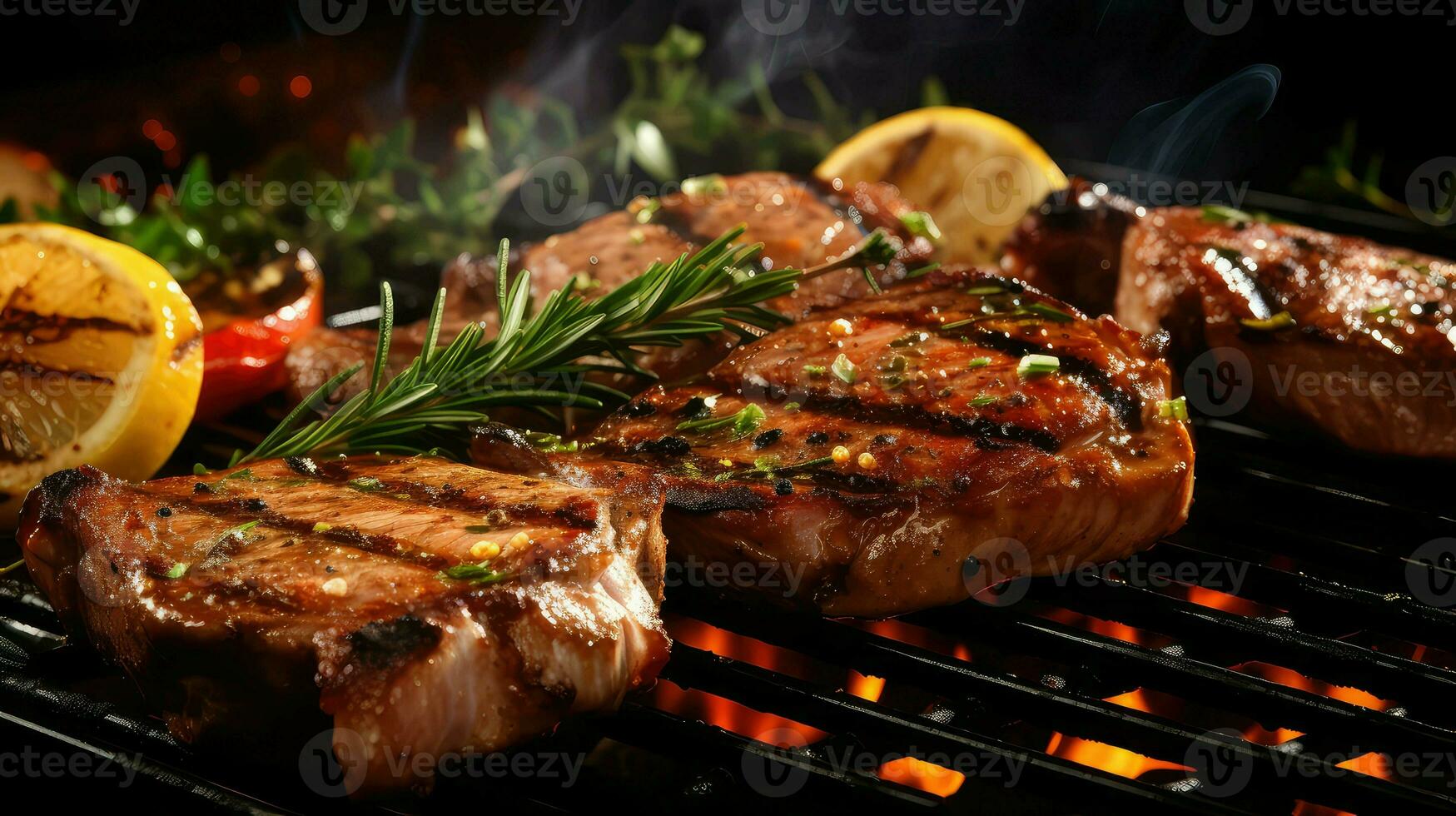 ai generado A la parrilla Cerdo barbacoa comida foto