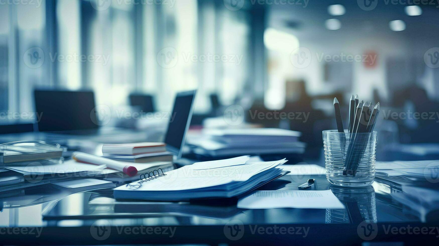 AI generated work blur table business photo