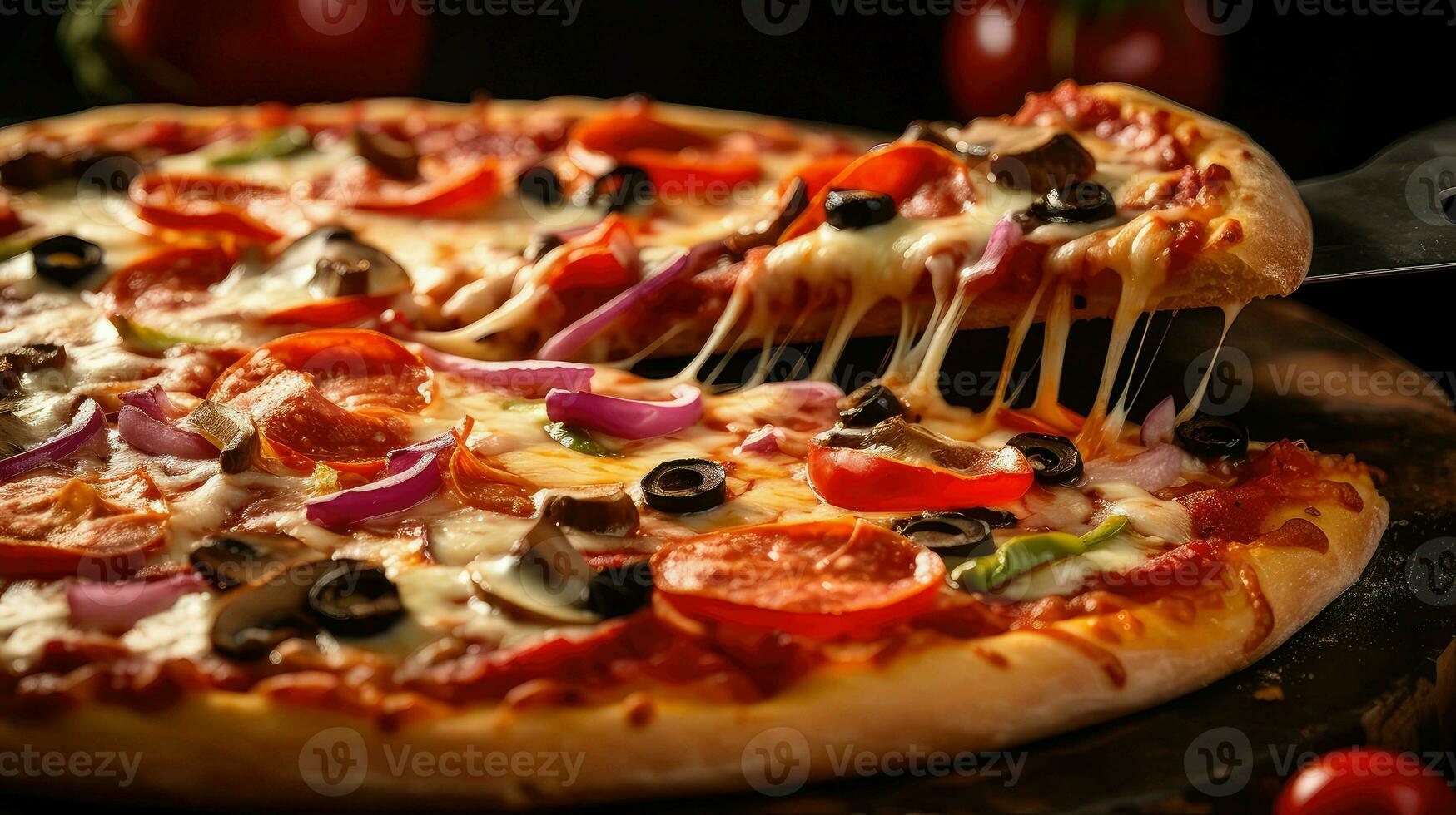 AI generated pepperoni closeup pizza food photo
