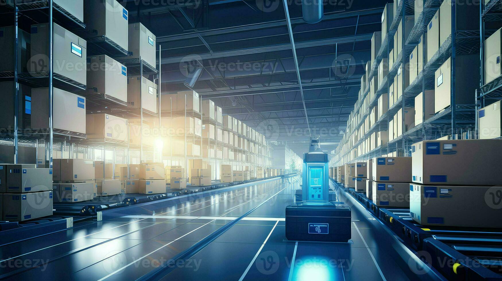 AI generated storage box warehouse background photo