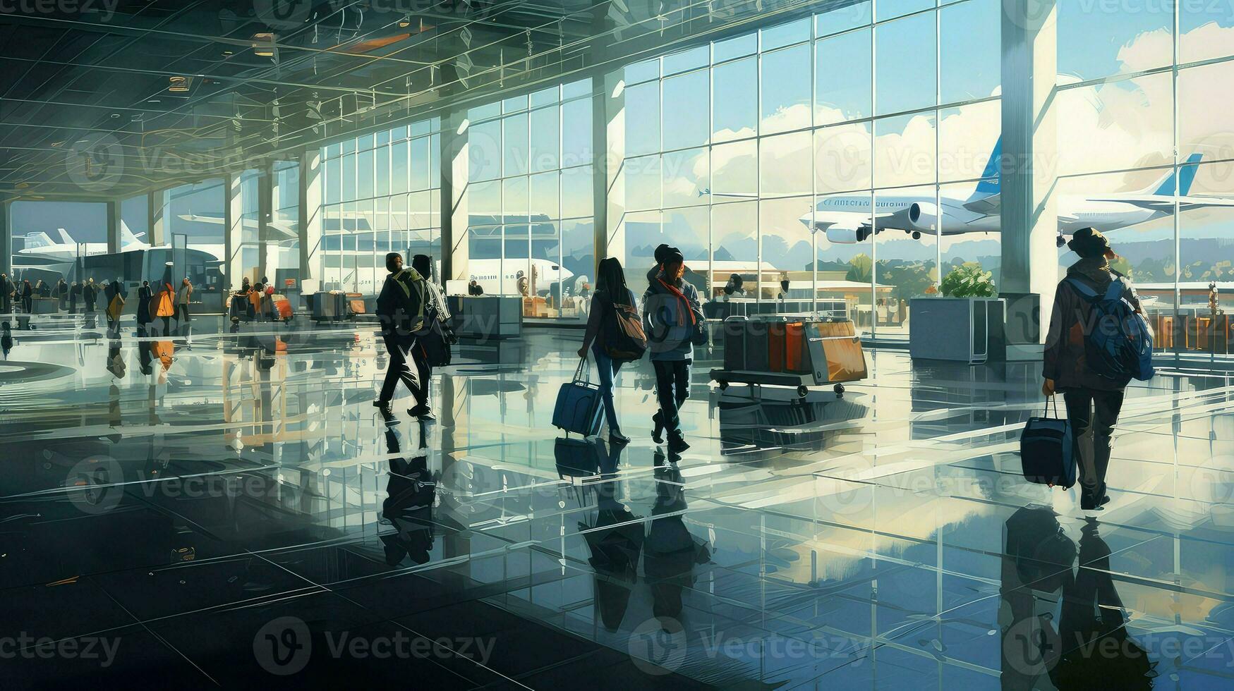 AI generated destination trip airport background photo