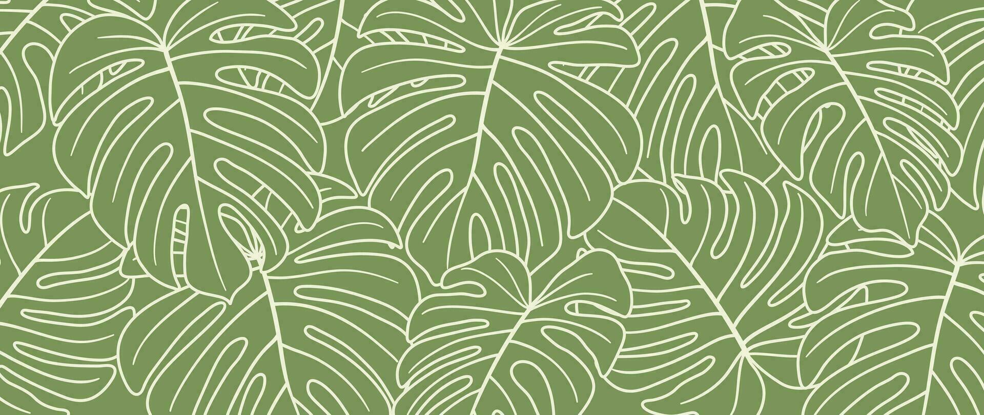 Abstract botanical art background vector. Natural hand drawn pattern design with leaves branch. Simple contemporary style illustrated Design for fabric, print, cover, banner, wallpaper. vector
