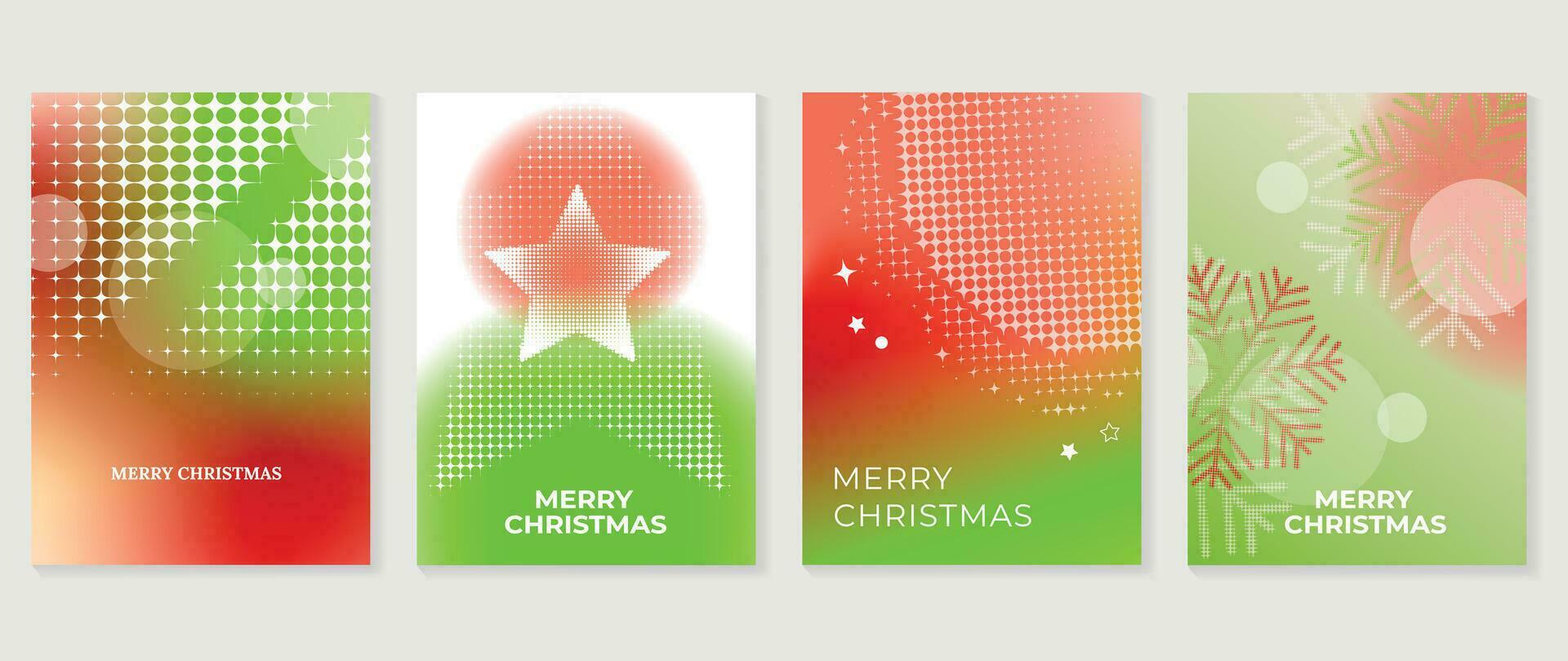 Merry christmas concept posters set. Cute gradient holographic background vector with vibrant color, christmas snowflake, star. Art trendy wallpaper design for social media, card, banner, flyer.