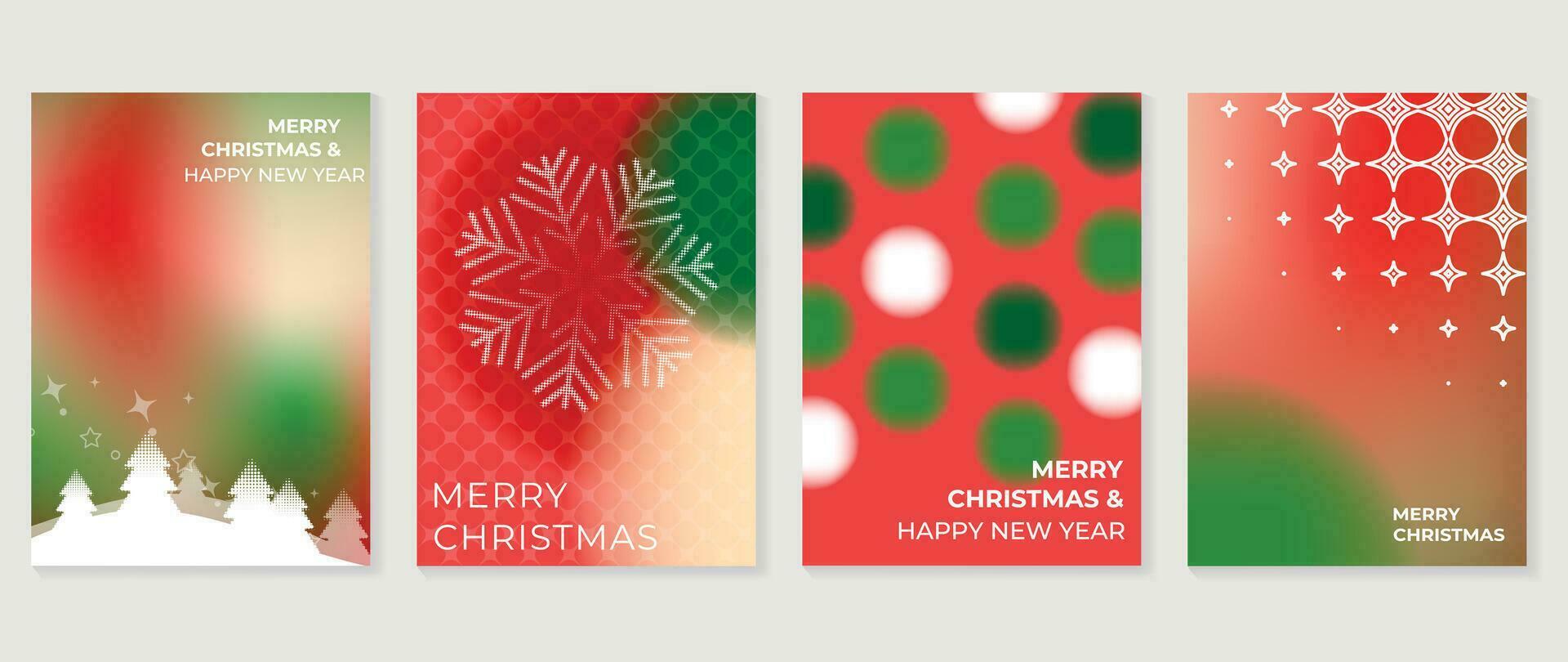 Merry christmas concept posters set. Cute gradient holographic background vector with vibrant color, christmas tree, snowflake. Art trendy wallpaper design for social media, card, banner, flyer.