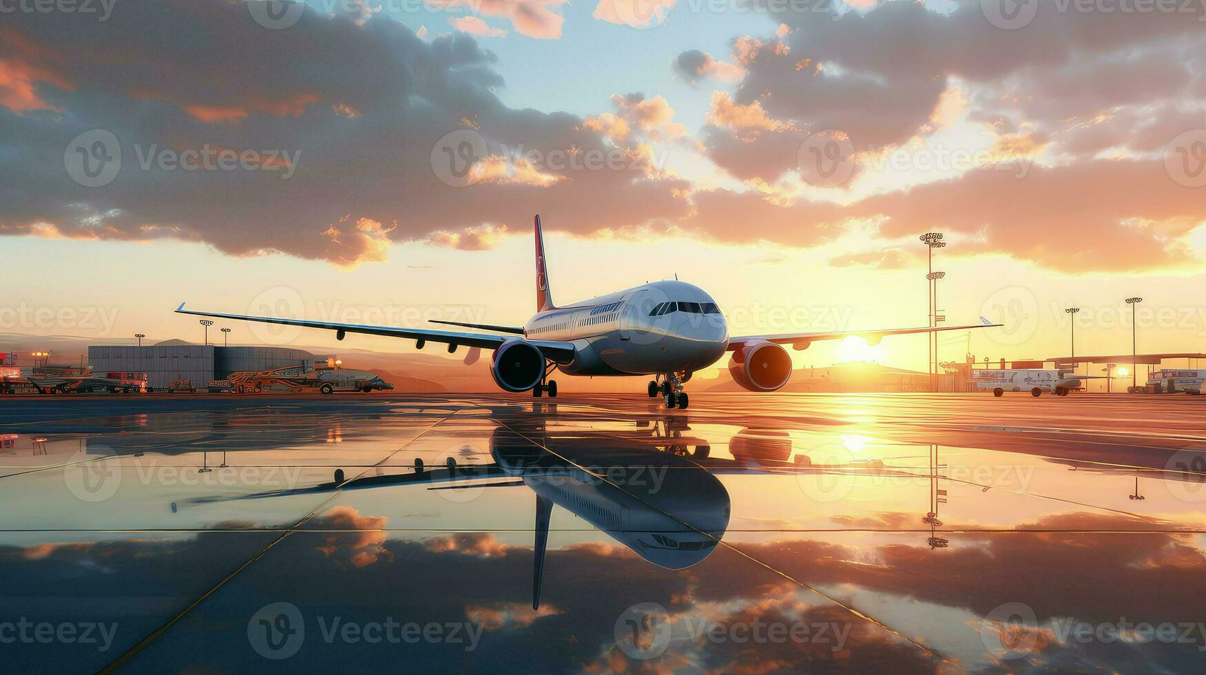 AI generated vacation sunset airport background photo