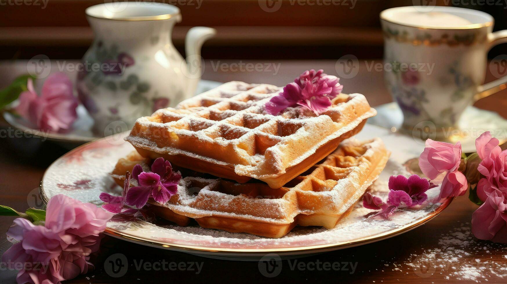 AI generated sweet belgium waffle food photo
